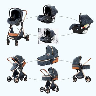 Дитяча коляска MoLi 3 в 1 V9 Dark Grey: комплект, обертовий ручки, люлька, прогулянкова, шасі з алюмінію, складна, великий розмір