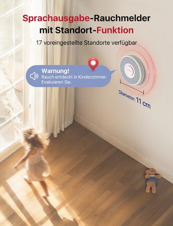 X-Sense Детектор диму з Wi-Fi, голосовим оповіщенням та 17 зонами, 33 мм, 12 шт. (з базовою станцією) XS0B-MR121, для дому