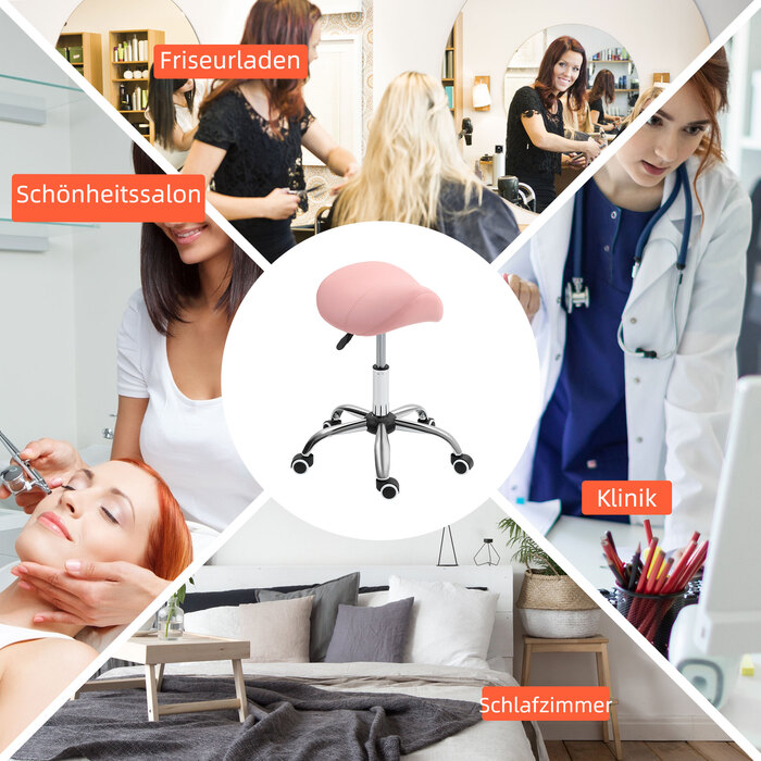 Регульований стілець для роботи 49-61 см, обертовий на 360°, для офісу, салону краси, масажного кабінету, спа-салону, рожевий