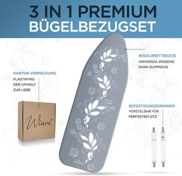 Набір чохлів для прасувальної дошки Wiaret 120x40 см з натяжними затискачами, гумка, дуже товста підкладка, сіро-білий
