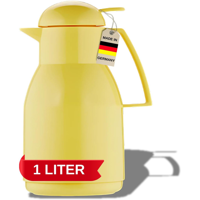 Термос Helios Top Push, жовтий, 1 літр - ізольована канa, пластик