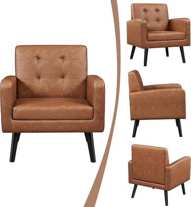 Крісло-мішок Yaheetech з підлокітниками, коричневе, з поліуретану, до 136 кг, для вітальні