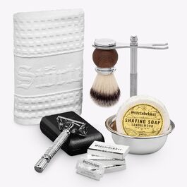 НОВИНКА Strtebekker Connoisseur Set - Високоякісний набір для гоління для ідеального гоління - в т.ч. безпечна бритва, щітка для гоління, мило для гоління сандалове дерево, чаша для гоління, підставка для гоління, серветка для гоління - ідея подарунка (сріблястий - чорний)