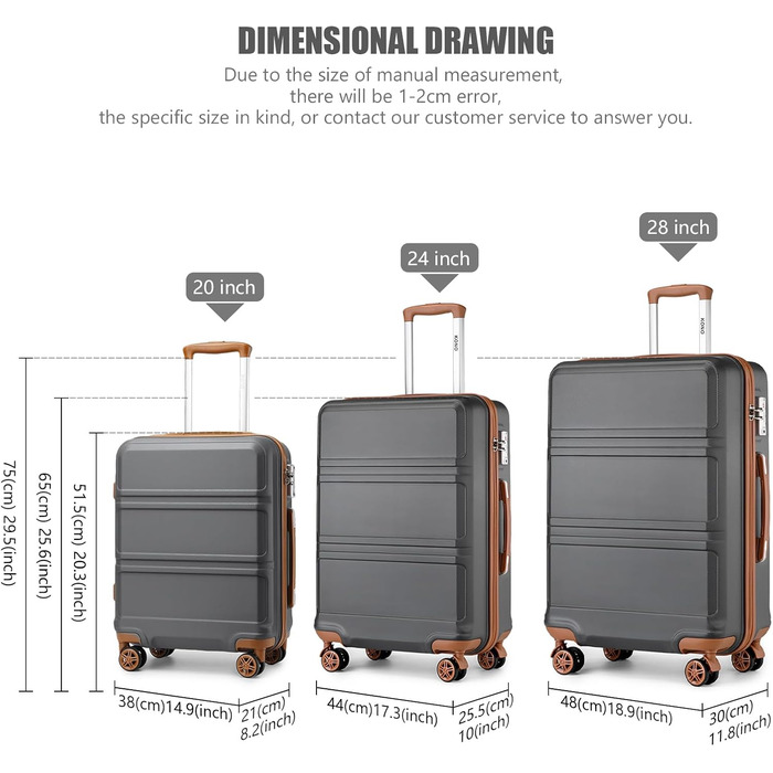 Чемодан-валіза KONO (65см, сірий/коричневий)