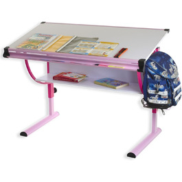 Дитячий стіл IDIMEX Письмовий стіл для учнів Cindy, регулюється по висоті та нахилу, письмовий стіл neigabarin білий, міцний металевий каркас (білий/рожевий)