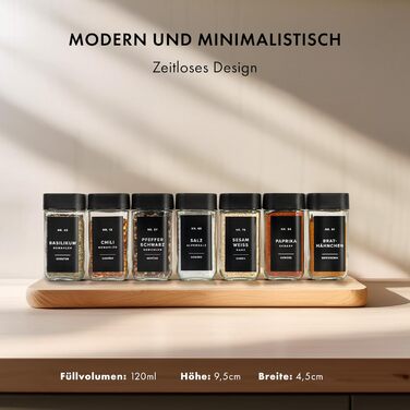 Набір баночок для спецій кутовий (24 x 120 мл) з кришками, ситечко, 240 чорних етикеток - високоякісні контейнери для спецій