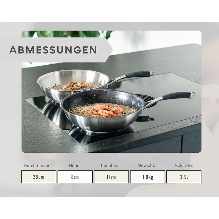 Набір сковорідок нержавіючої сталі Edelstein PURA 20, 24, 28 см – без покриття PTFE/PFOA, для індукції та всіх плит, для смаження з ароматом