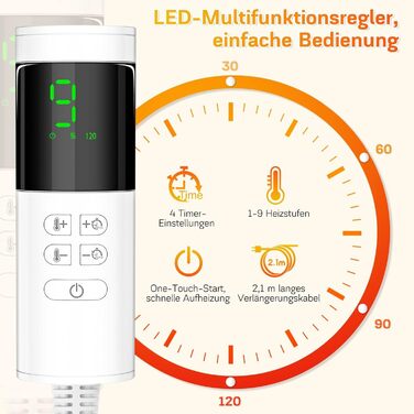 Електричний гріючий килимок 84 x 43 см з автовимкненням, 9 температурних режимів, таймер, для спини, шиї, плечей