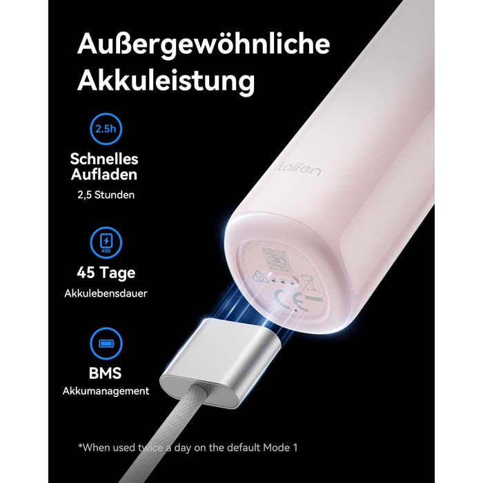 Електрична звукова зубна щітка Laifen Wave з 3 насадками, водонепроникна IPX7, для дорослих, рожева