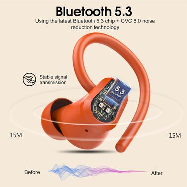 Спортивні навушники Bluetooth, бездротові 5.3, 50h HiFi, у вухах, водонепроникні IP7, ENC, (помаранчевий)