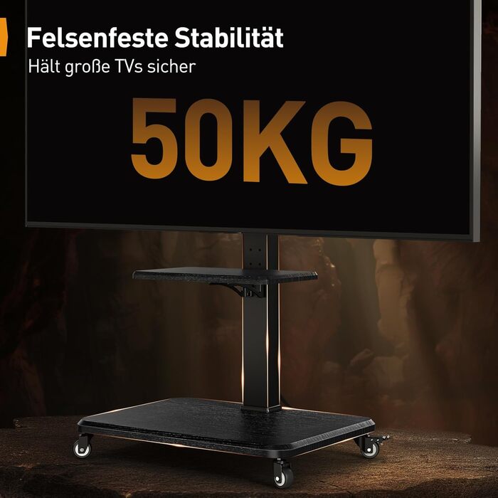 Підставка для телевізора Perlegear на коліщатках, 32-75 дюймів, до 50 кг, регульована по висоті, поворотна, нахильна, з підсвічуванням, VESA 600x400 мм, PGTVMC27