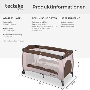Дитячий портативний манеж Tectake® з матрацом – Navy Blue (Коричневий, Кофе)