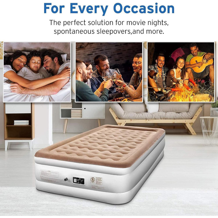Надувне ліжко Etekcity EAM-ET2/EAM-DQE1: односпальне, для кемпінгу, 203x152x46 см, біле/коричневе