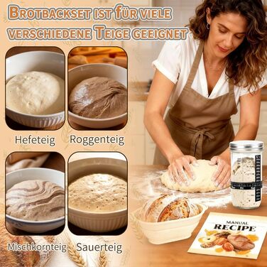 Набір для приготування закваски Daity: 12 предметів для випікання хліба, з підігрівачем, овальний гніт для підйому тіста 28см з силікону, для початківців та професіоналів