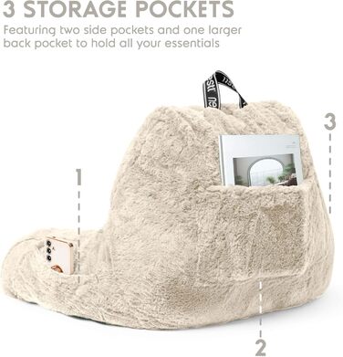 Подушка для читання Nestlé Pelz, стильна спинка для сидіння в ліжку, штучне хутро, крісло-подушка з підлокітниками, подушка для читання в ліжку, для дорослих та дітей, спинка для відпочинку в ліжку, салатовий колір (стандарт, льон)