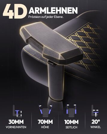 Ігровий крісло Dowinx 200 кг, ергономічний офісний крісло з 4D підлокітниками та підтримкою попереку, регульована висота, чорний