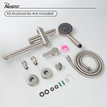 Набір змішувач для ванни PHASAT з витяжною лійкою, чорний, настінний монтаж, PTBB13E (довга лійка, нікель B)