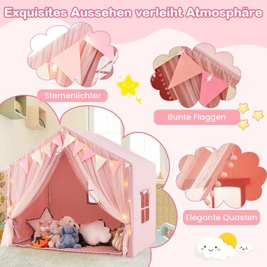 Палатка для дітей Costway Spielhaus, ігровий будиночок з килимком та світлом, рожева. Ідеально для дитячої кімнати, від 3 років.