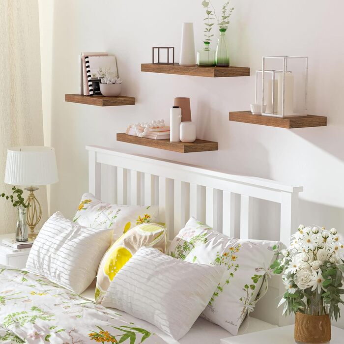 Полиця настінна HOOBRO 2 шт., плаваюча, 60x20x3.8 см, коричнева вінтаж, з прихованими кронштейнами для ванної, спальні, кухні, офісу, вітальні