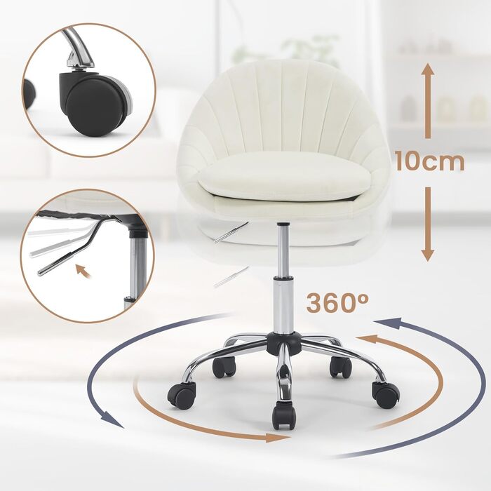 Крісло для дому та офісу WOLTU, ергономічне крісло, крісло для макіяжу, обертове крісло на колесах, крісло для робочого кабінету та спальні, з вагою до 150 кг, оксамит, бежеве, BS167cm