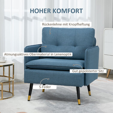 Крісло HOMCOM з стьобаною оббивкою та м'якими подушками, знімні подушки, чорний + золотий + синій