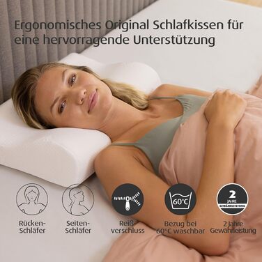 Подушка TEMPUR Original Memory Foam: ергономічна підтримка шиї для тих, хто спить на боці та на спині, білий колір (Jr (40 x 26 x 7/4 см), комплект з чохлом)