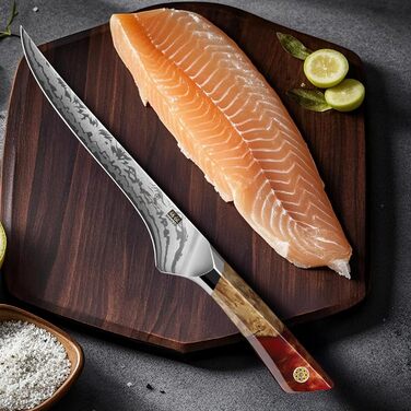 Набір кухонних ножів SHAN ZU Damast: професійний кухонний ніж шеф-кухаря 20 см, ніж для обробки овочів 18 см, з ручкою з акації, серія WHITE TIGER