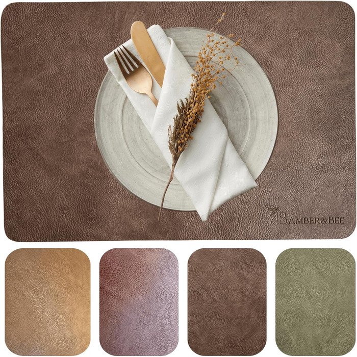 Amber&Bee Набори підставки під тарілки з екошкіри, 6 шт., шоколадно-коричневого кольору