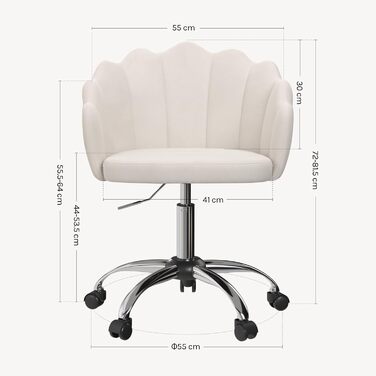 Крісло WOLTU для офісу та дому, крісло до туалетного столика з м'якою спинкою у вигляді пелюсток, поворотне з роликами, регульоване по висоті, для робочого кабінету, спальні, оксамит, бежевий