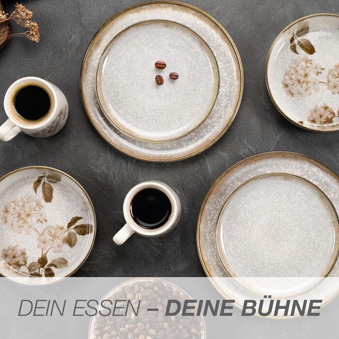 Набір посуду Moritz & Moritz BLOSSOM 24 предмети на 6 осіб - сучасний керамічний сервіс з квітковим дизайном, тарілки, чашки, миски