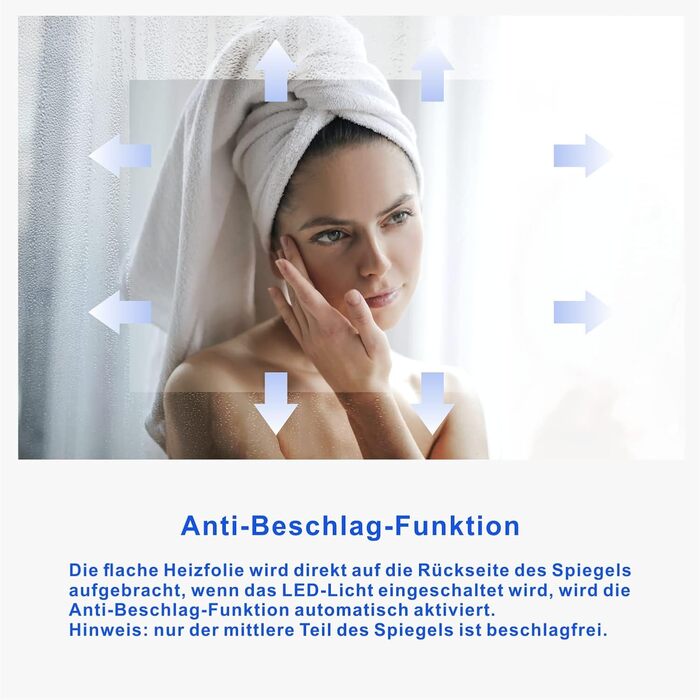 Дзеркало для ванної кімнати AQUABATOS LED 50x70 см з підсвіткою, сенсорне керування, холодний білий світ (6400K), IP44, CE, енергозберігаюче