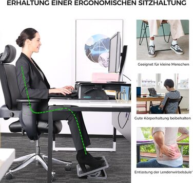 Підставка для ніг EUREKA ERGONOMIC регульована з масажною поверхнею для офісу та дому. Чорний та сірий колір