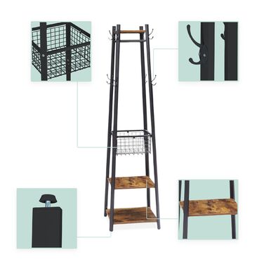 Настінна вішалка Relaxdays з гачками, полицями та кошиком