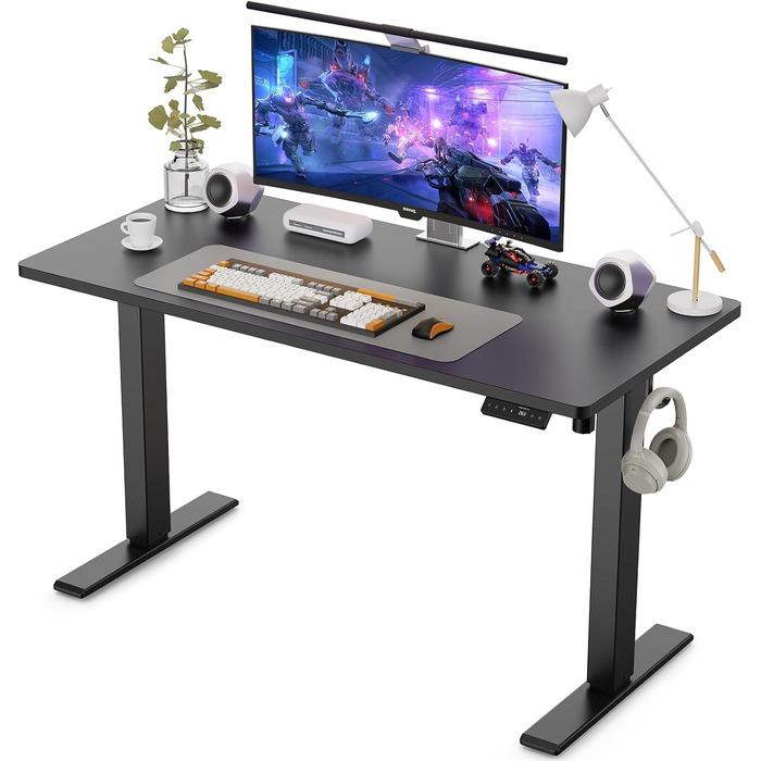 Регульований стіл WALKINGDESK для дому та офісу: електричний, 120 x 60 см, з 4 пам'яттю, з гачками, чорний