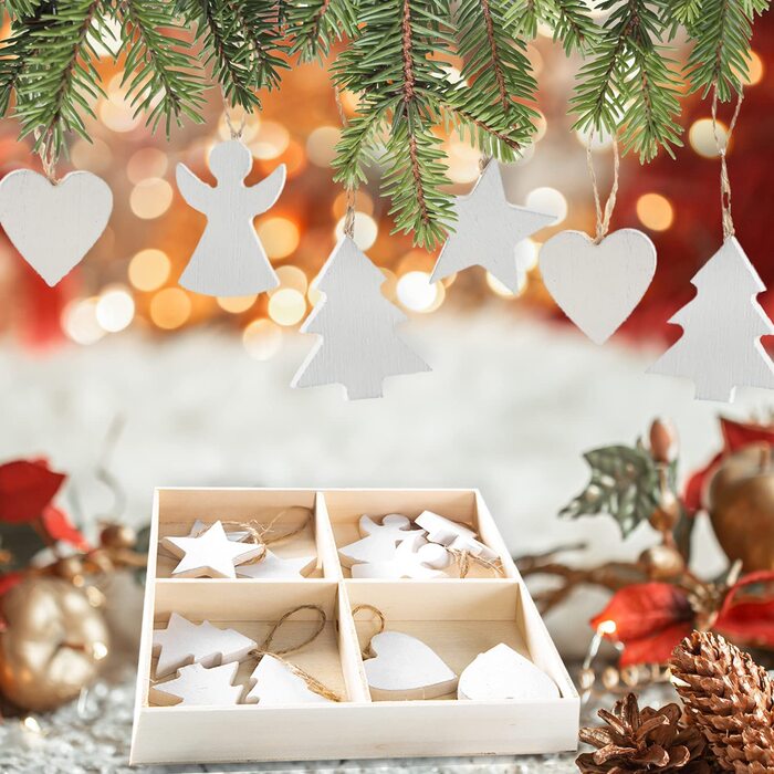 Різдвяні підвіски, 24 маленькі підвіски Різдвяні дерев'яні ангел дерево зірка прикраси Різдвяна ялинка натуральний