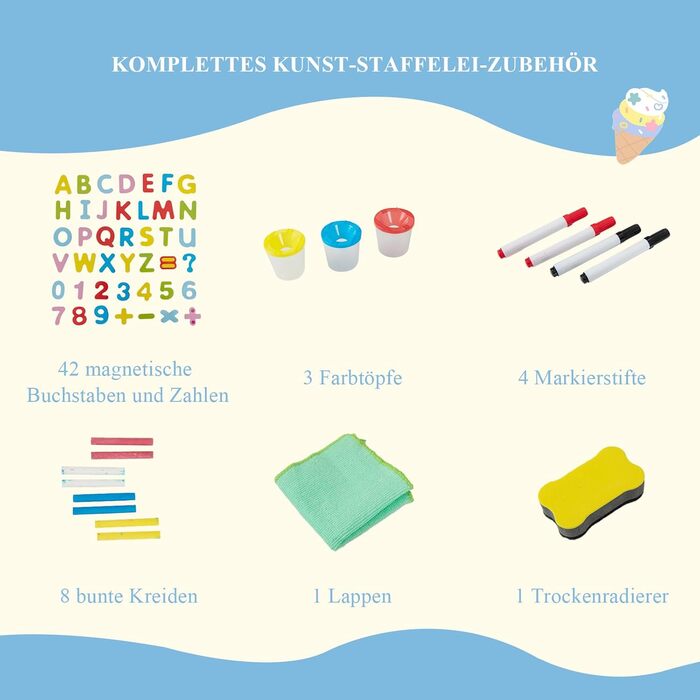 Дитяча мольберт GOPLUS 3-в-1: дошка-магніт, дошка для малювання, тримач для паперу та аксесуари, регульована висота, 3-8 років