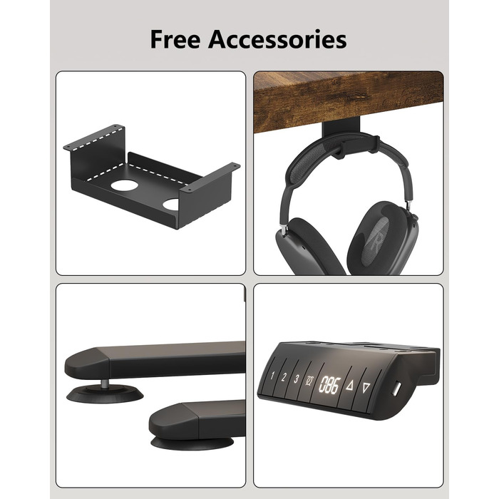 Регульований стіл Flamaker: електричний, з пам'яттю, для офісу, 140x70 см, коричневий (Vintage Braun)