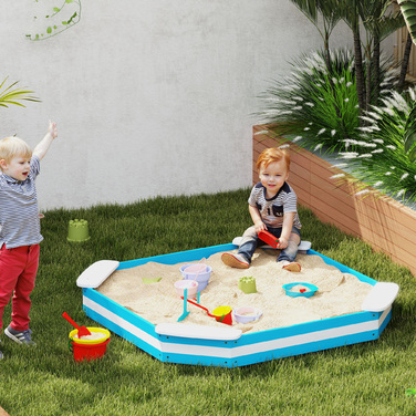 AIYAPLAY Sandpit 133 x 108 см Пісочниця Дерев'яна пісочниця з лавкою, захисна плівка для підлоги для 4 дітей 3-7 років Blue