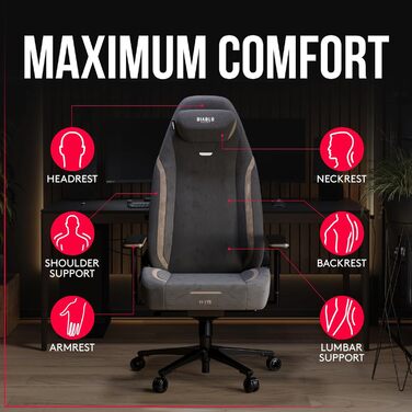 Ігровий крісло Diablo X-Eye 2.0: комфортний офісний стілець з регульованою підголівником та підлокітниками, чорний | Макс. 140 кг