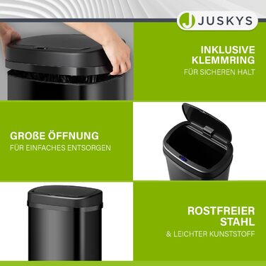 Відро для сміття Juskys з датчиком руху, біле, 60 л - кутовий контейнер з кришкою-затискачем для сміттєвих пакетів, нержавіюча сталь, безконтактне відкривання