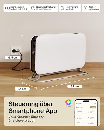 Електричний конвекторний обігрівач Mill 1200W, 14-18 м², WiFi, енергозберігаючий, білий