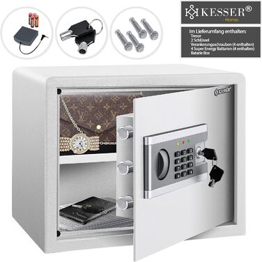 KESSER® Електронний сейф | 38x30x30 см | з батарейним відсіком | Вбудоване освітлення | Сейф для підлоги та стіни | Меблевий сейф | Сріблястий