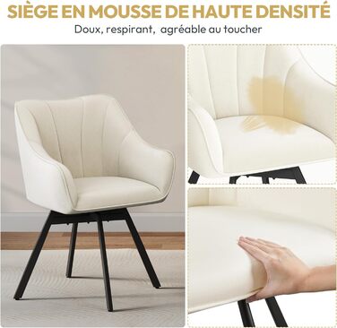 Крісло Yaheetech для кухні/їдальні/вітальні, обертається на 360°, з підлокітниками та металевими ніжками (Бежевий)