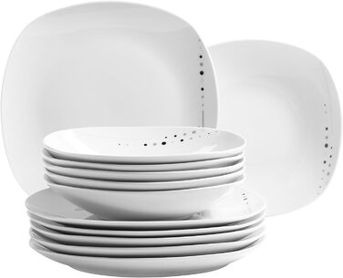 Серія Fadilla, 42 предмети комбінований сервіз, порцеляновий набір посуду на 6 персон, білий, чорний, сірий
