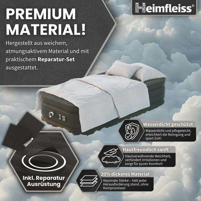 Надувний матрац самонадувний Heimfleiss® Premium 100x200 см | Матрац для гостей та кемпінгу | З насосом (1 особа, чорний)