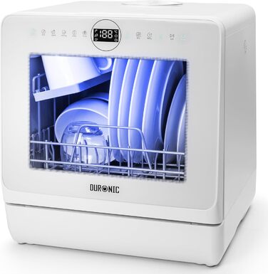 Настільна посудомийна машина Duronic DW5 BK, міні, 6 програм, 3 комплекти посуду, бак 5 л, без підключення до води