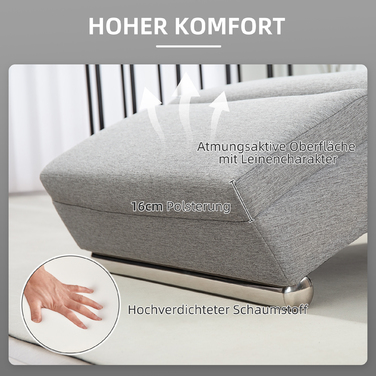 Крісло-шезлонг HOMCOM Relaxliege з м'якими подушками та металевими ніжками, стиль льону, світло-сірого кольору | Aosom