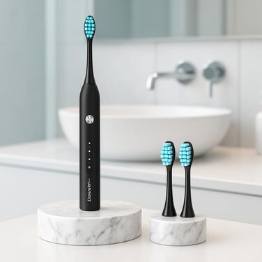 Електрична звукова зубна щітка з 5 режимами та акумулятором на 120 днів – ультразвукова щітка з розумною насадкою (Black 2 змінні насадки)