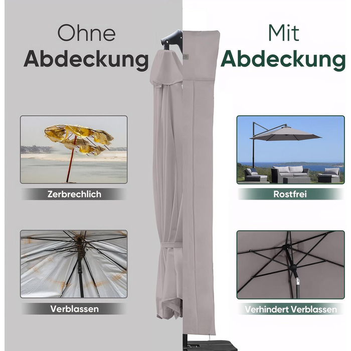 Захисний чохол для парасольки/газонного парасольки, сірий, 260x65 см