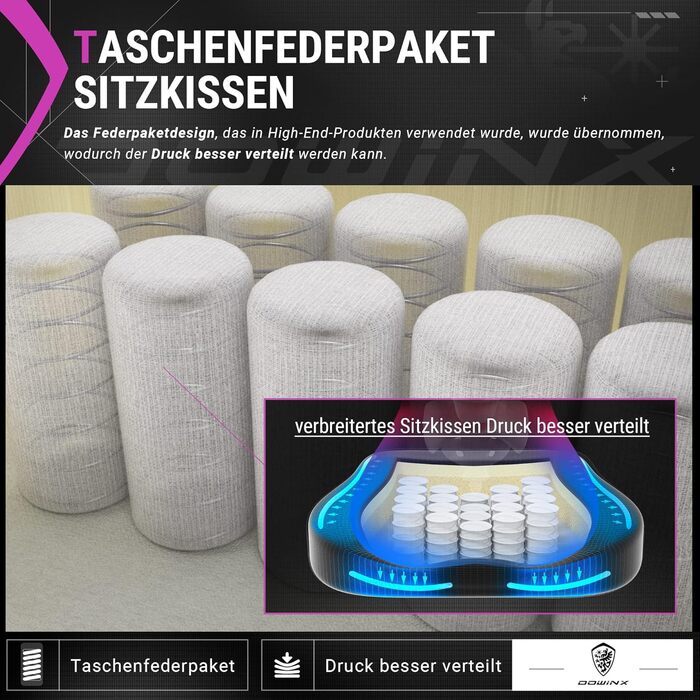 Ігровий крісло Dowinx Racing з підголівником та підтримкою попереку, ергономічний геймерський слінг з PU шкіри, чорно-фіолетовий, 150 кг